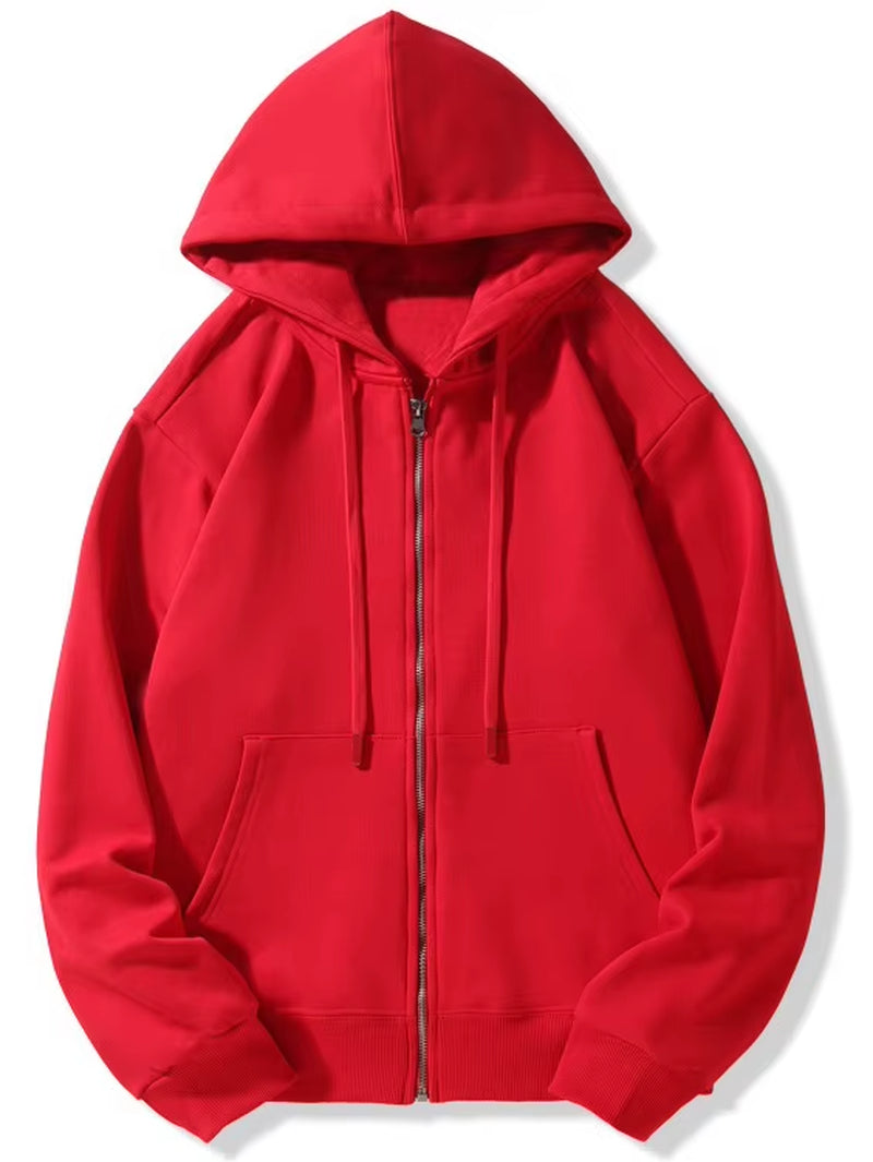 Fashion Solid Zipper Hoodie Women Warm Fleece Hooded Sweatshirt Autumn Casual Street Pocket Sportswear Oversized Female Clothing